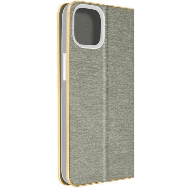 iPhone 14 Etui - Luna - Kørekortlomme - Grå - Syntetisk læder - Magnetisk klap Grå