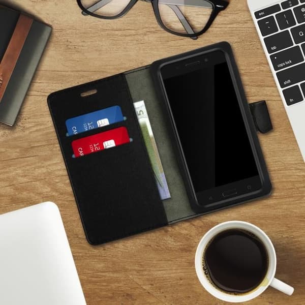 Smartphone Etui - Universel - Pung Hætte - Sort - 5,3 til 5,8'' - Magnetisk Svart