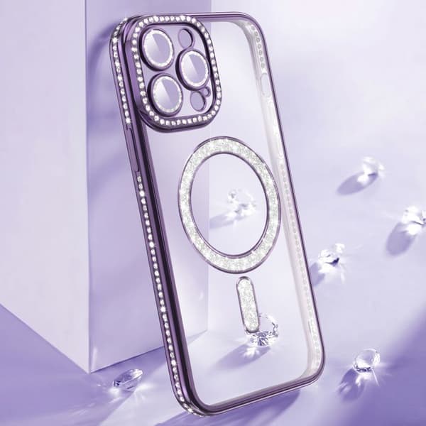 iPhone 14 Pro Max Cover Kompatibel med MagSafe med Lilla Rhinsten Kant Violett