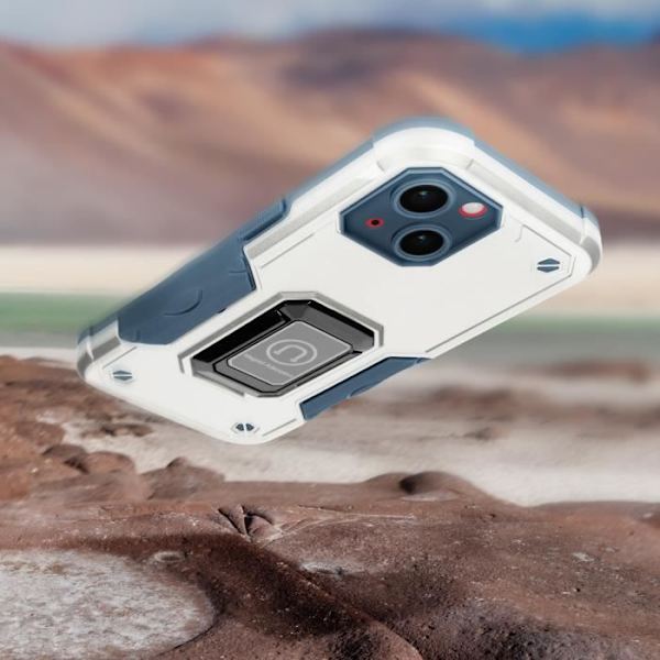 iPhone 14 Stødsikker Hybrid-etui med magnetisk ringholder hvid Vit