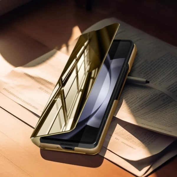 Clear View-fodral till Samsung Galaxy Z Fold 5 - AVIZAR - Hårt skal - Gul - Spegelflik - Stativfunktion Gul