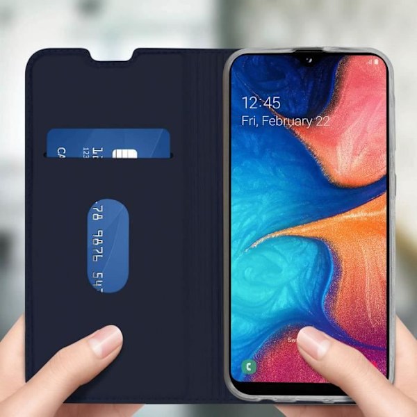 Hynde til Samsung Galaxy A20e - AVIZAR - Folio Etui - Øko-læder - Video Stander - Mørk Blå Midnattsblå