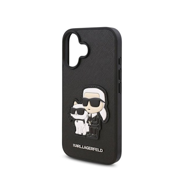 Coque til iPhone 16 Plus Design Saffiano Karl og Choupette Karl Lagerfeld Sort Svart