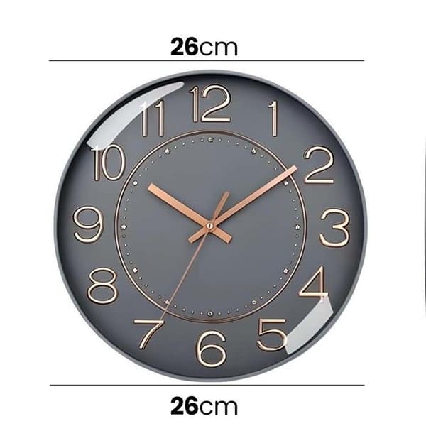 Väggklocka - AVIZAR - Modern och lyxig design - 26 cm - Matt grå - Guldros siffror Grå (matgrå bakgrund) och roséguld 