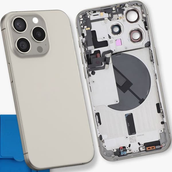 Batteri Cache för iPhone 15 Pro med Förmonterad Chassi och MagSafe Modul Ljusgrå Grå