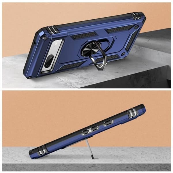 Cover - ADVARSEL - Google Pixel 7a - Stødabsorberende - Støtte ring - To-materialer - Blå Blå