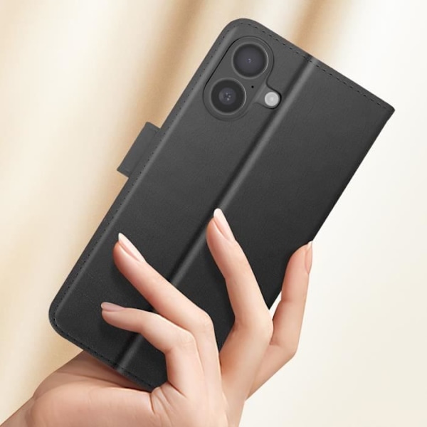 iPhone 16-fodral - AVIZAR - Plånbokslock - Videostöd - Veganskt läder - Svart Svart