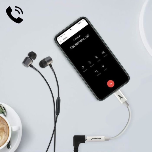 Akashi Fleksibel USB-C til 3,mm jack-lyd- og mikrofonlydadapter Hvid