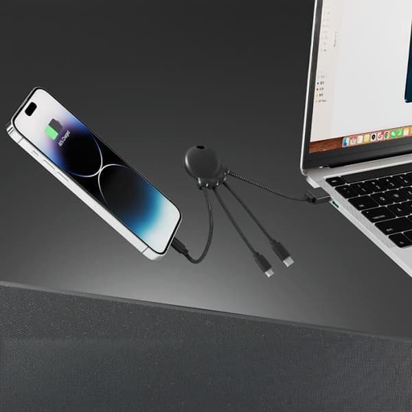 Laddkabel - XOOPAR - Octopus OBP - Multi-anslutningar USB/USB-C/Lightning - Fickformat - 2 års garanti Svart