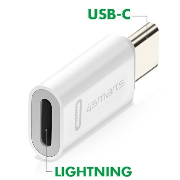iPhone Lightning till USB-C-adapter - 4smarts - Paket med 2 - Power Delivery 27W - Vit - Inbyggt skydd