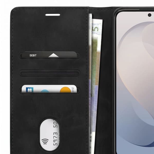 Pungetui til Galaxy S26 FE i Suede Effekt med Sort Støtte Svart
