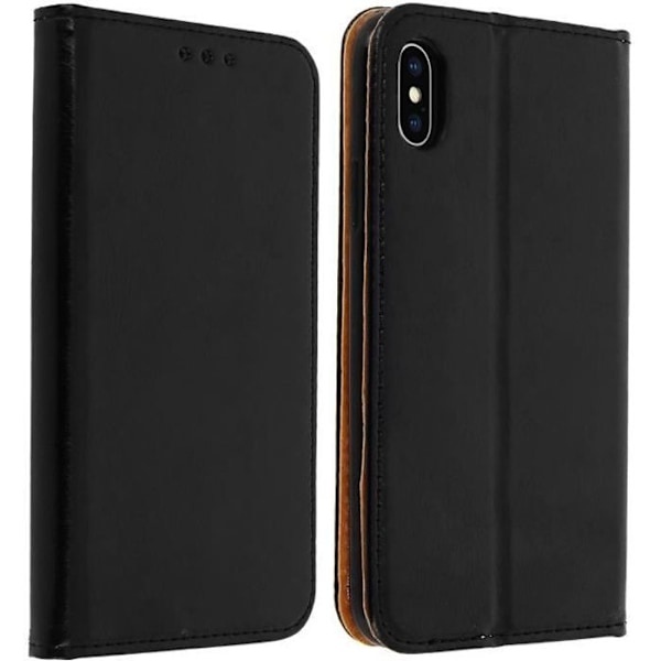 Læder pungcase - AVIZAR - iPhone X / XS - Sort - Blød skal - Støttefunktion Svart