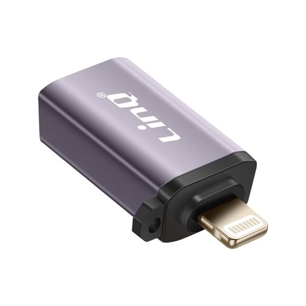 OTG USB-hona till Lightning-hane med karbinhake LinQ Grå