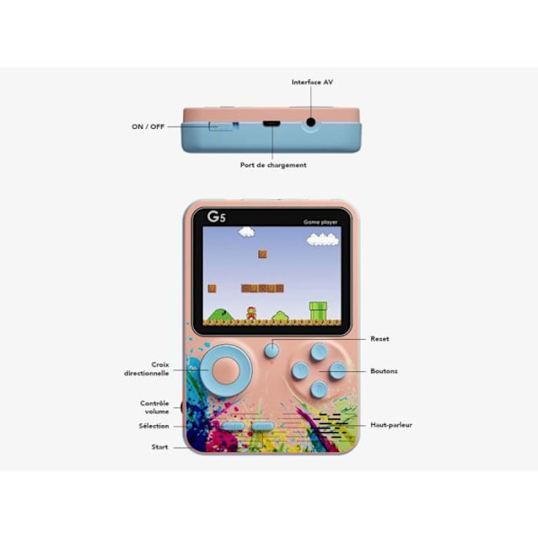Konsol emulator - TECHKIDS - StreetArt - 500 spil - Multiplayer controller - Rosa Blå