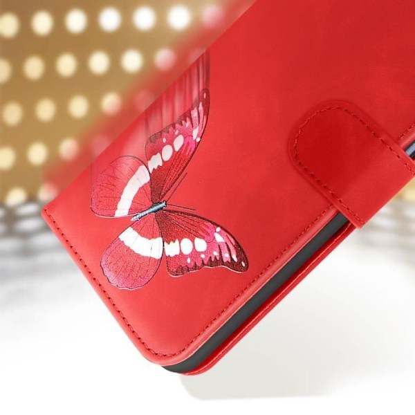 Punainen lompakkokotelo Xiaomi Redmi Note 12:lle - AVIZAR - Butterfly Design - Jäykkä - Mixed Röd