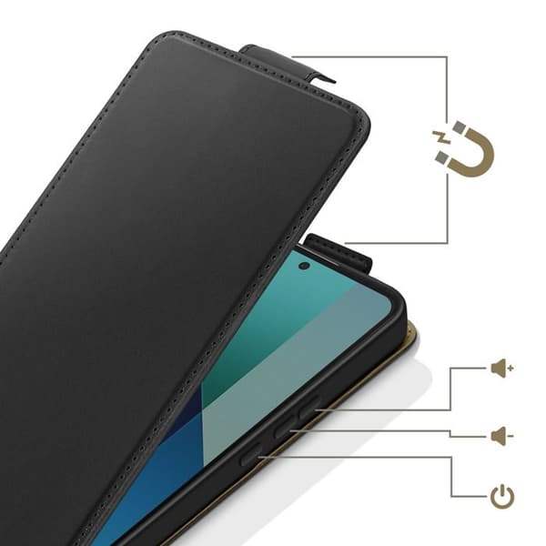 Vertikal Magnetisk Klapetui til Redmi Note 13 4G med Kortlomme Sort