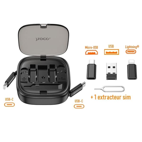 Laddkabel 3 i 1 - HOCO - U140 - Utvecklingsbar - 60W - USB-C, Lightning, Micro USB Svart