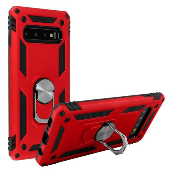 Coque - ILMOITTAA - Galaxy S10 Plus - Kaksoismateriaali - Kova ja Pehmeä - Video Tuki Punainen Röd