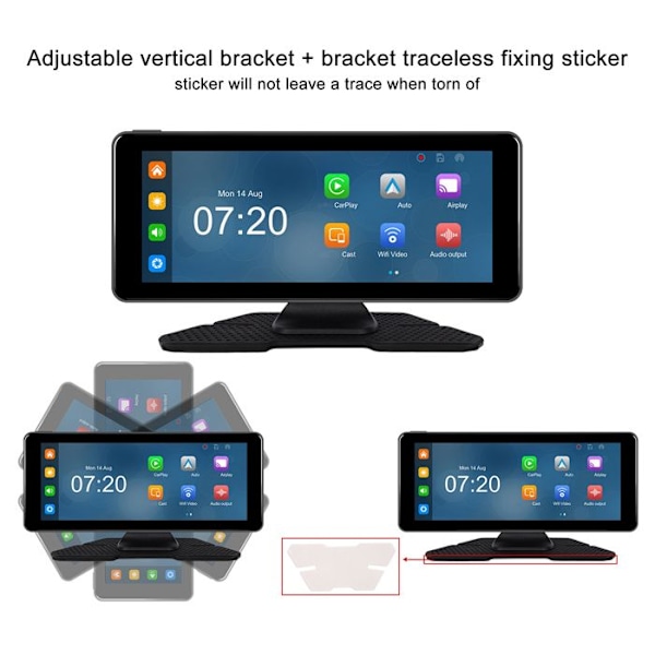 Ecran Carplay 6,86" för bil med pekskärm Bluetooth inklusive backkamera svart