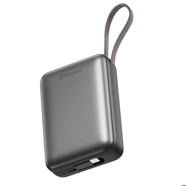 Batteri Ekstern 20000mAh med USB-C og Lightning Kabler, Kompakt Swissten Sølv Grå
