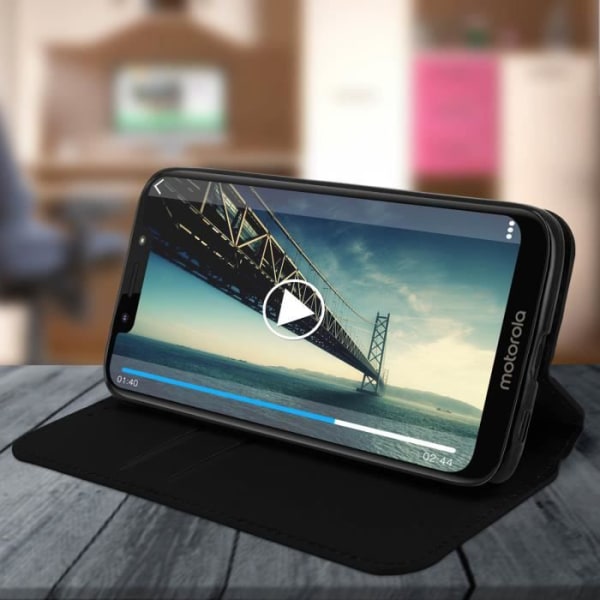 Hus - AVIZAR - Moto G7 Play - Ekoskinn - Stöd funktion - Svart Svart