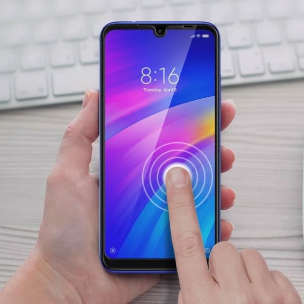 Xiaomi Redmi 7 näytönsuojakalvo 9H karkaistu lasi viistetyt reunat läpinäkyvä musta