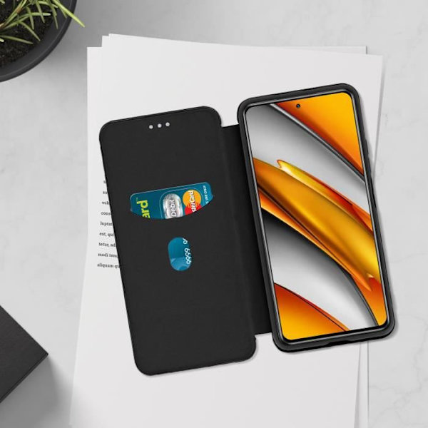 Hoesje - Xiaomi - Poco F3 - Øko-læder - Kulstofeffekt - Blød - Inklusiv håndledsstrop Svart