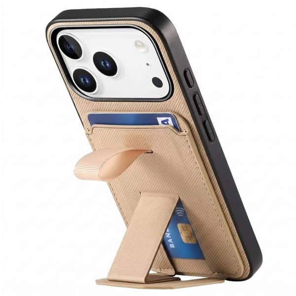 iPhone 17 Pro Max Fodral med Tyg Effekt och Stöd samt Kortfack Kaki Grön