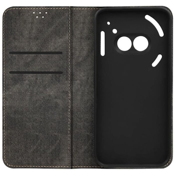 Kotelo Nothing Phone 2a Denim Texture -lompakko ja teline musta Svart