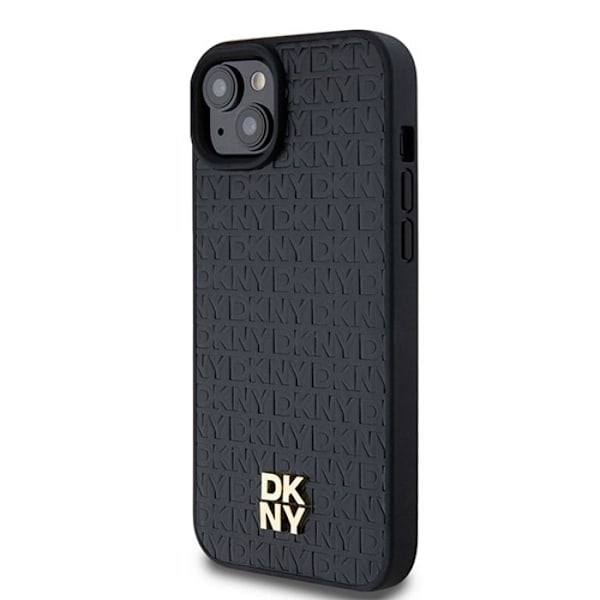 iPhone 15-fodral - DKNY-lädermotiv med metalllogo MagSafe (DKHMP15SPSHRPSK) - Svart svart
