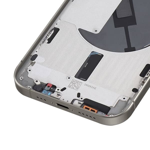 Batteri Cache för iPhone 15 Pro med Förmonterad Chassi och MagSafe Modul Ljusgrå Grå