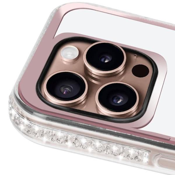 iPhone 16 Pro Max etui - AVIZAR - Glitter Teddy Bear Design - Shiny Rhinestone Outline - Pink Rosa