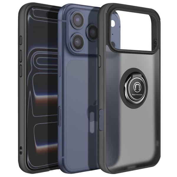Coque Ring - AVIZAR - iPhone 17 Pro Max - Sort - 360° roterende ring - Magnetisk fastgørelse Svart