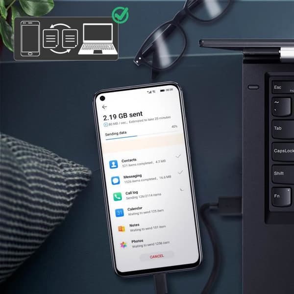 Ladekabel - Huawei - Y6 2019 / Honor 8A - Micro-USB - Med mikrofon - Sort Svart