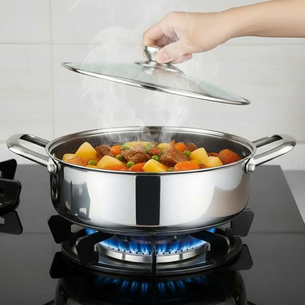 Sautépanna 28 cm - CHEFFINGER - Bee-honeycomb - Rostfritt stål - Glaslock - Non-stick Grå