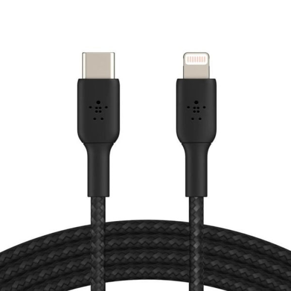 Kabel USB-C till Lightning 18W Strömförsörjning Nylonflätad 1m Belkin svart