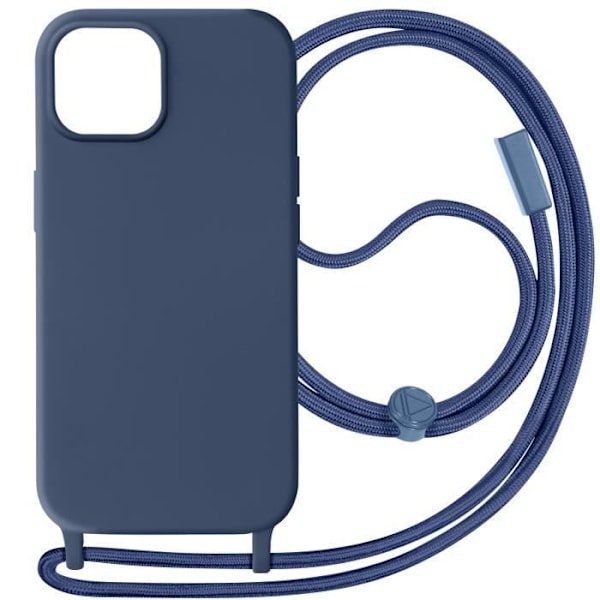 Väska med Snodd - AVIZAR - iPhone 15 - Nylonflätad Rem 80 cm - Semihård - Mörknatt Blå