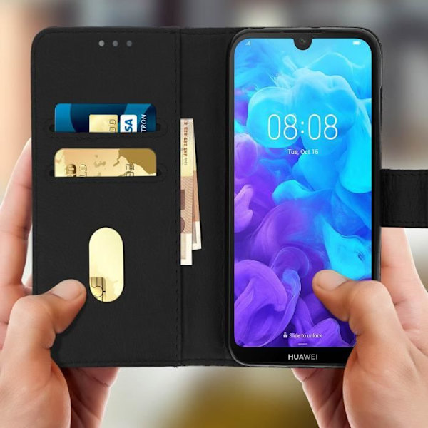 Husetaske - AVIZAR - Huawei Y5 2019 - Sort - Blød Plast - Videostøtte Svart