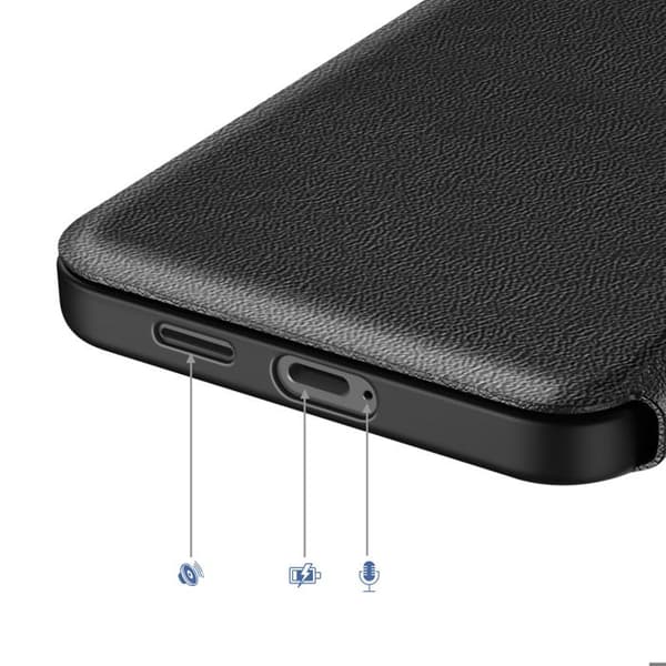 Etui til Galaxy S25 Edge med Smart View vindue og kortlomme i sort Svart