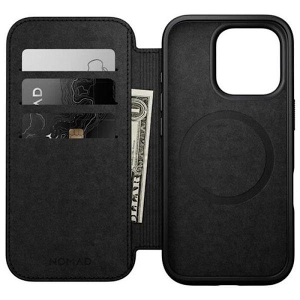 MagSafe Fodral för iPhone 16 Pro Folio Modern Anti-Scratch Läderkorthållare Nomad Black Svart