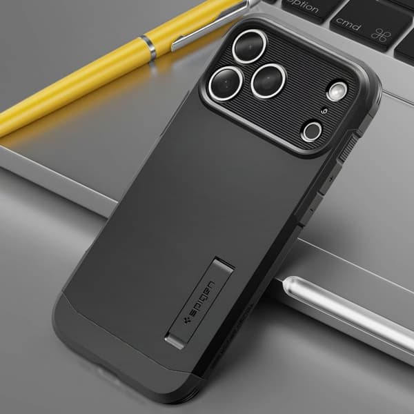 Coque Magsafe - SPIGEN - iPhone 17 Pro - Militærbeskyttelse - Indbygget stødben - Sort Svart