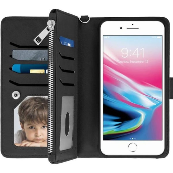 Lompakko-asuste - AVIZAR - iPhone 6/6S/7/8 Plus - Musta - Kova Kuori - Korttipidike svart