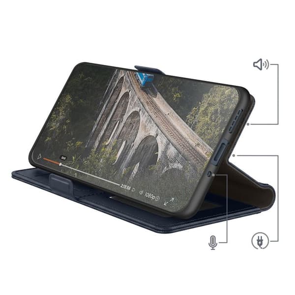 Fodral för Realme 16 Pro Texturerad Läderlook med Spegel och Kortfack Mörkblå Blå