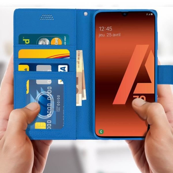Aftækker til Samsung Galaxy A70 - AVIZAR - Læderetui - Øko-læder - Støttefunktion - Blå Blå