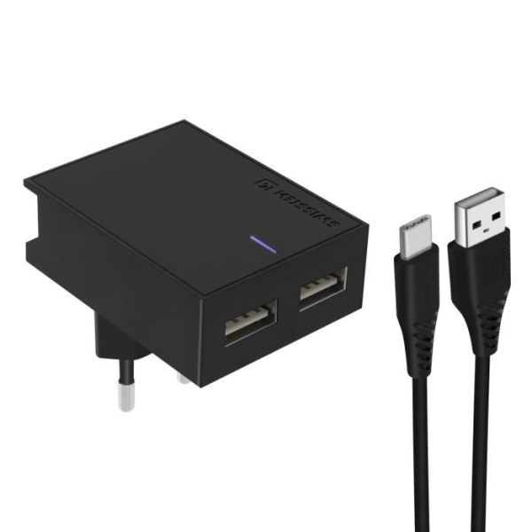 Laddare med dubbla USB-portar - Swissten - Slim Series - 3A - USB-C-kabel 1.2m - Smart IC Svart