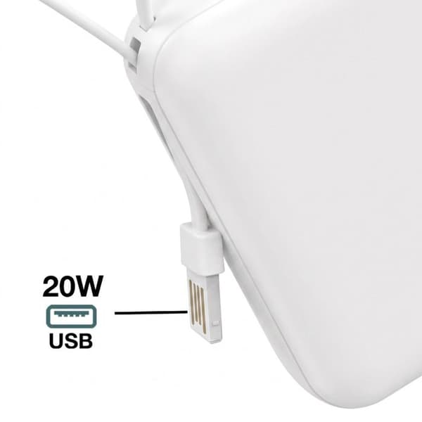 PowerBank 10000mAh 22.5W USB-C / USB-A med Indbyggede USB-C / Lightning Kabel Akashi Hvid