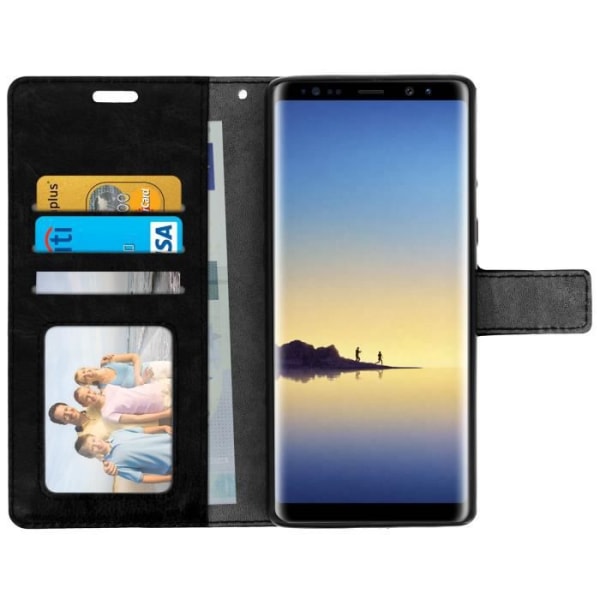 Galaxy Note 8 Case Folio Lompakkotelineen toiminnallinen kansi - musta