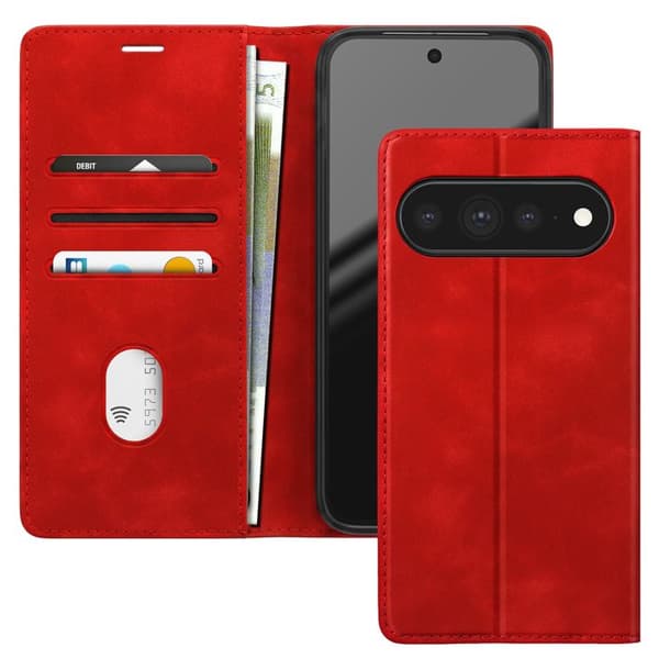 Pungetui til Google Pixel 11 Pro XL i Suede Effekt med Rød Støtte Röd