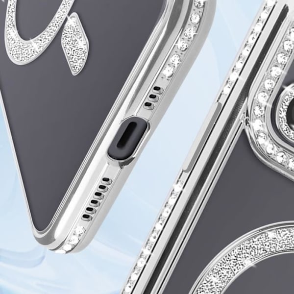 Diamantfodral till iPhone 12 MagSafe Protection Rhinestone Contour Silver Grå