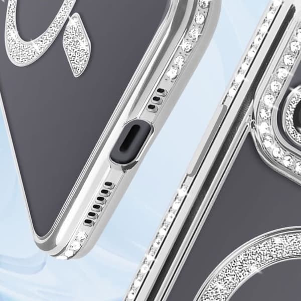 Kuori - ILMOITA - iPhone 12 - Strass Hopea - Kovaa - Läpinäkyvä Takakansi Grå